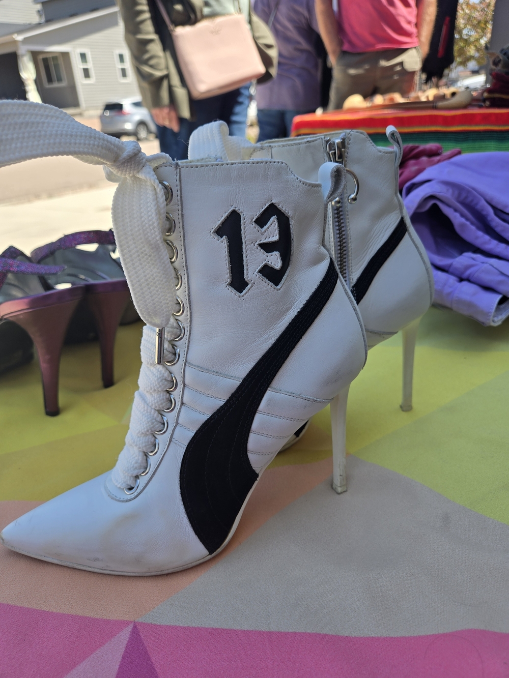 Puma White and Black Lace-Up Stiletto Ankle Boots Size 6